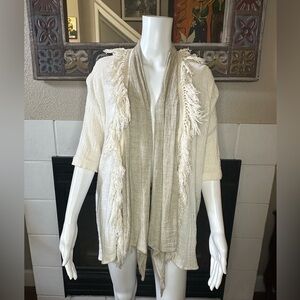 Estilo Rayon Jacket Xl Open Front Lightweight Beach Bohemian Tan And Ivory